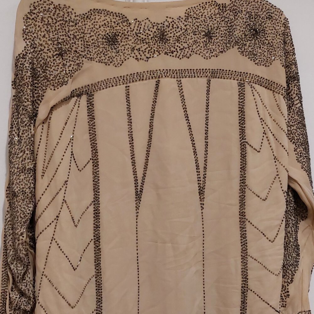 Haule  Hippie blouse/top silk beaded cream and silver sz med silk